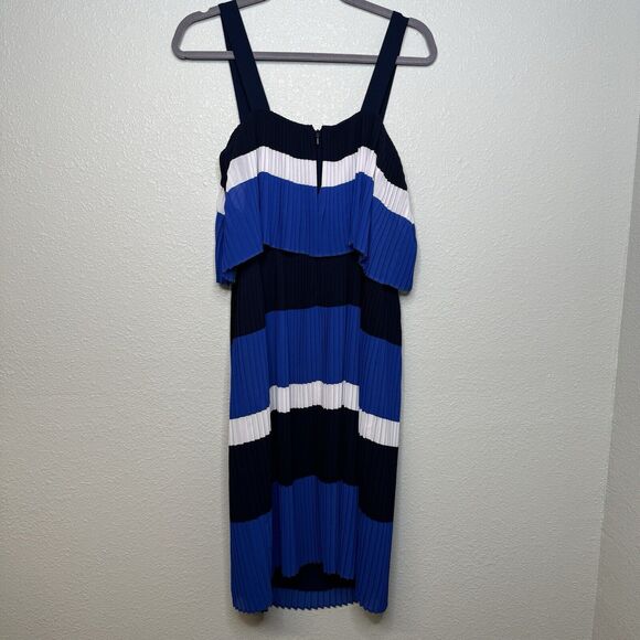 New Michael Kors Striped Tiered Pleated Chiffon Midi Dress Square Neck Size 6 - Picture 4 of 4